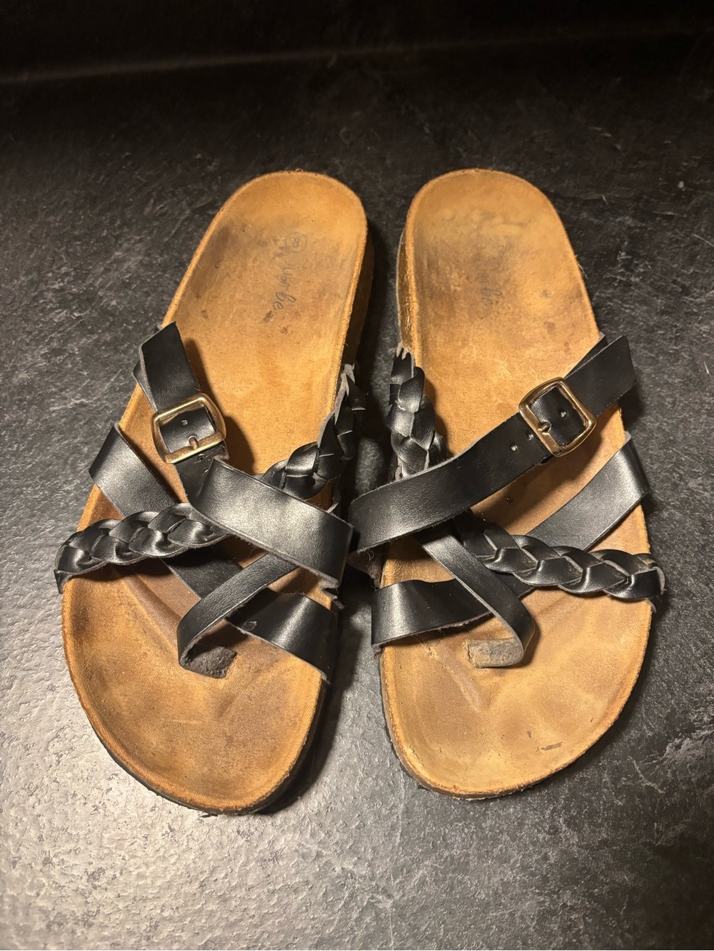 just be Black Braided Leather Type Slide Sandals size 8